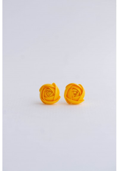 Orange Gold Yellow Turquoise Ranunculus Rose Stud Earrings, Minimalistic flowers jewelry