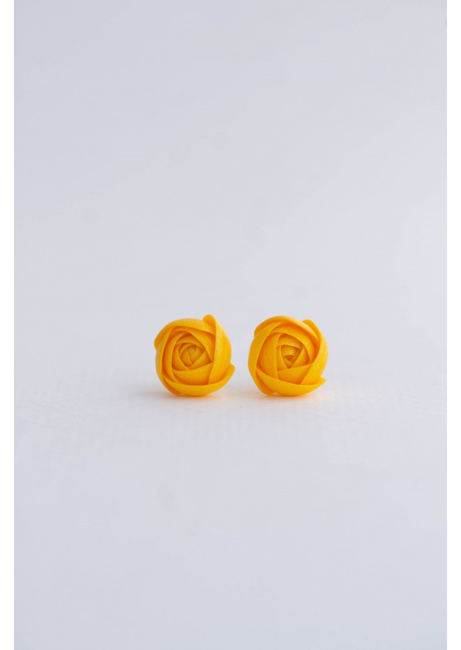 Orange Gold Yellow Turquoise Ranunculus Rose Stud Earrings, Minimalistic flowers jewelry