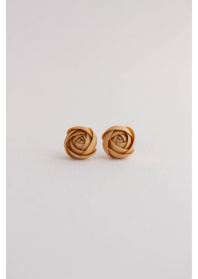 Orange Gold Yellow Turquoise Ranunculus Rose Stud Earrings, Minimalistic flowers jewelry