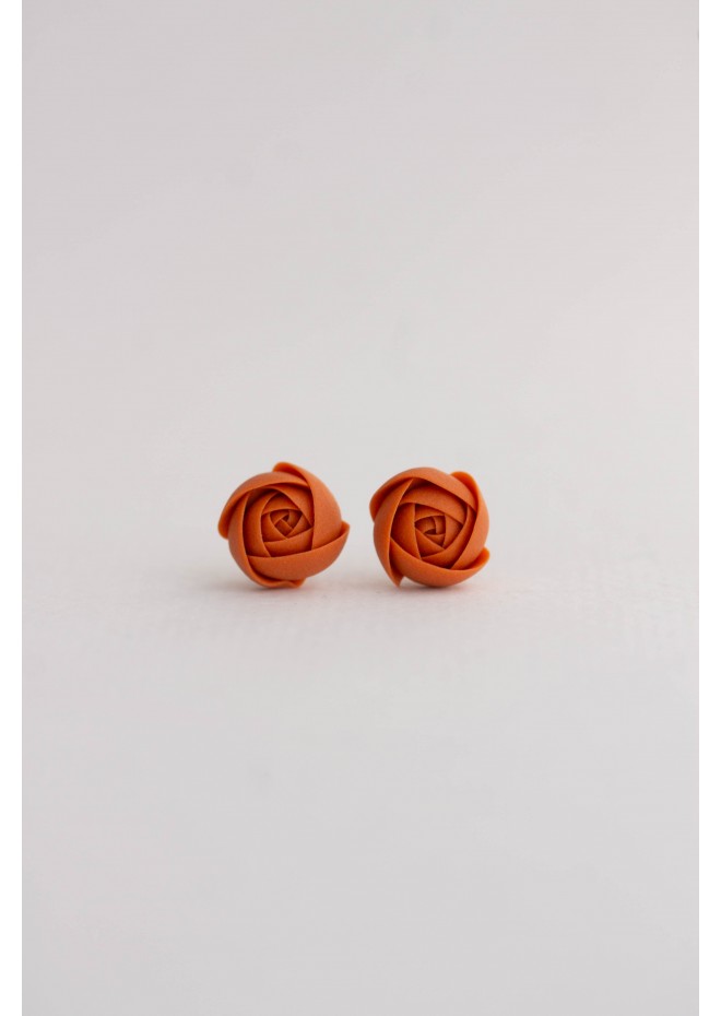 Orange Gold Yellow Turquoise Ranunculus Rose Stud Earrings, Minimalistic flowers jewelry