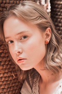 Orange Gold Yellow Turquoise Ranunculus Rose Stud Earrings, Minimalistic flowers jewelry