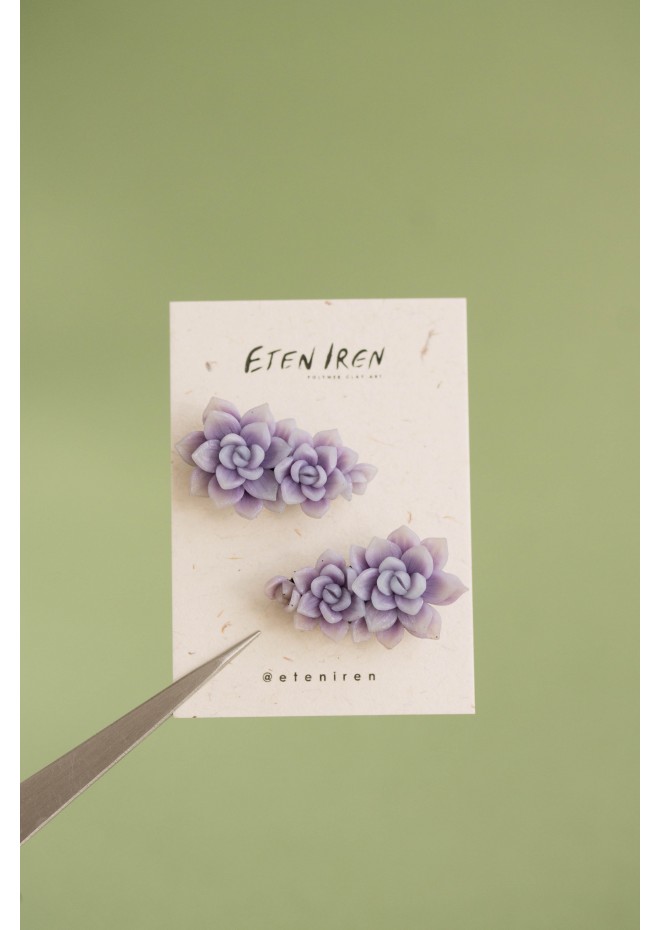 Succulent Echeveria Cuff earrings Grey Blue Purple Succulents dangle earrings, unique floral jewelry, design from EtenIren