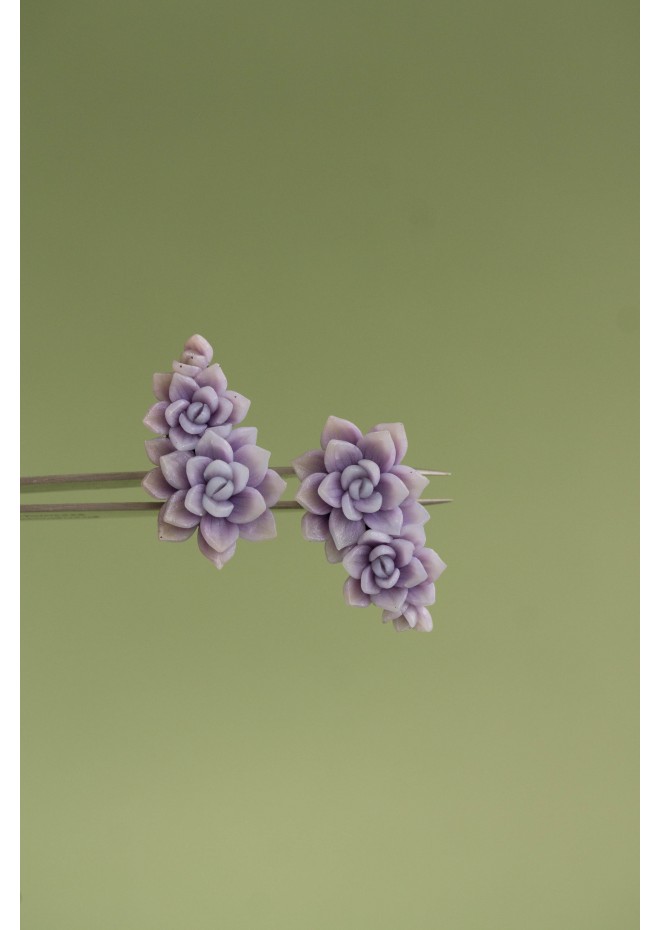 Succulent Echeveria Cuff earrings Grey Blue Purple Succulents dangle earrings, unique floral jewelry, design from EtenIren