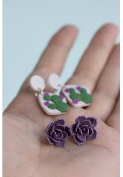 Succulent Stud Dangle Earrings Set of 2