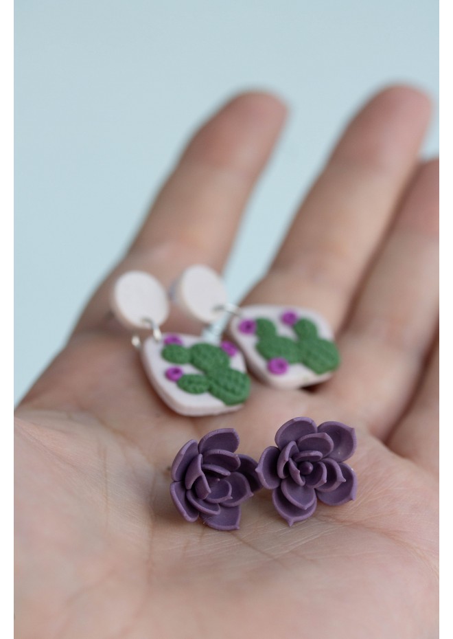 Succulent Stud Dangle Earrings Set of 2 - Green Blue Echeveria Plant Hypoallergenic Earrings Drop Succulent Jewelry Gift Plant Lover Gift