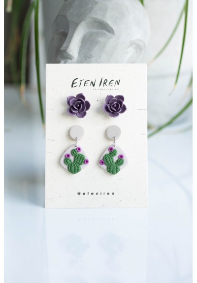 Succulent Stud Dangle Earrings Set of 2