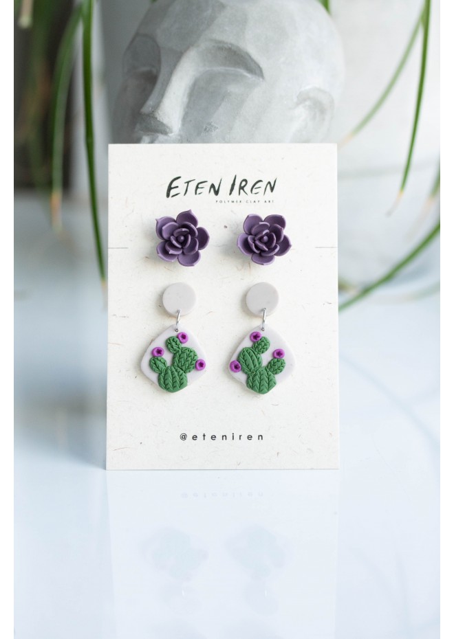 Succulent Stud Dangle Earrings Set of 2 - Green Blue Echeveria Plant Hypoallergenic Earrings Drop Succulent Jewelry Gift Plant Lover Gift