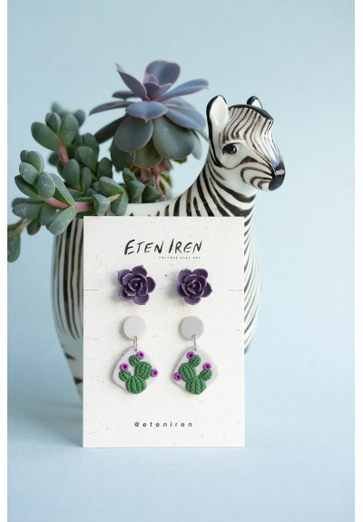 Succulent Stud Dangle Earrings Set of 2