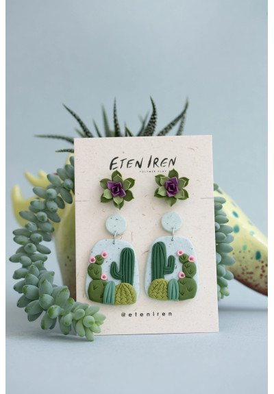 Succulent Stud Dangle Earrings Set of 2