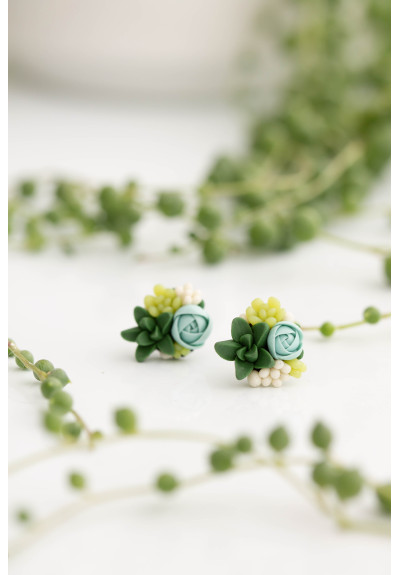 Green and Blue Succulent Stud Earrings