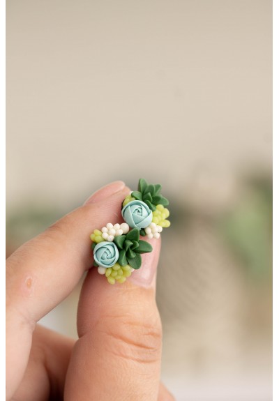 Green and Blue Succulent Stud Earrings