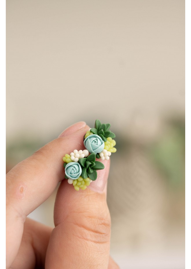 Green and Blue Succulent Stud Earrings