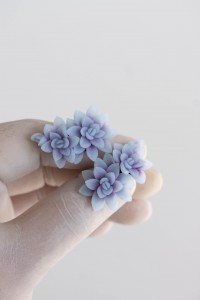 Succulent Echeveria Cuff earrings Grey Blue Purple Succulents dangle earrings, unique floral jewelry, design from EtenIren