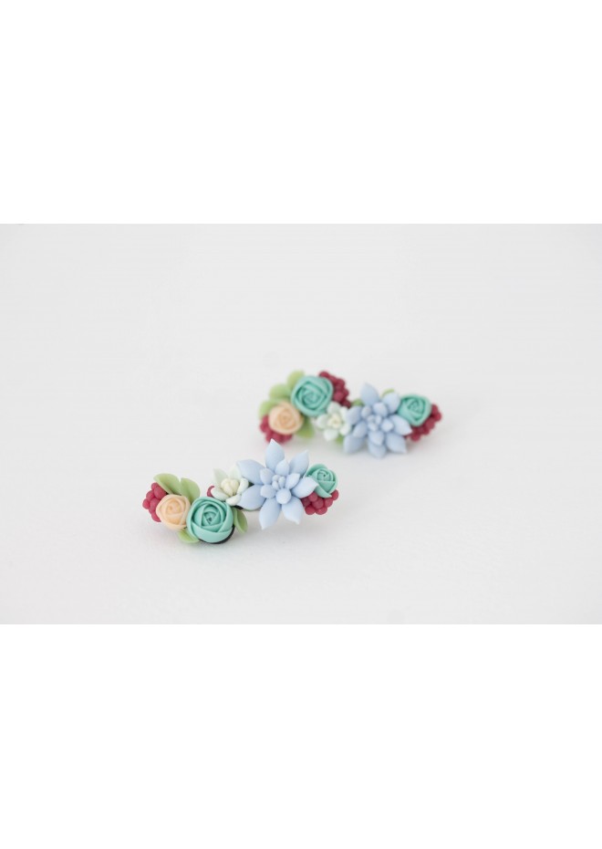 Succulent Echeveria Cuff earrings Grey Blue Pink Succulents dangle earrings, unique floral jewelry, design from EtenIren