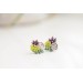 Green, Purple, and Gray Succulent Stud Earrings