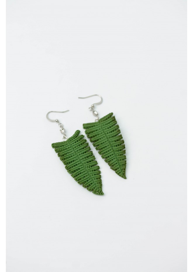 Fern leaf dangle earrings, made from polymer clay, by EtenIren