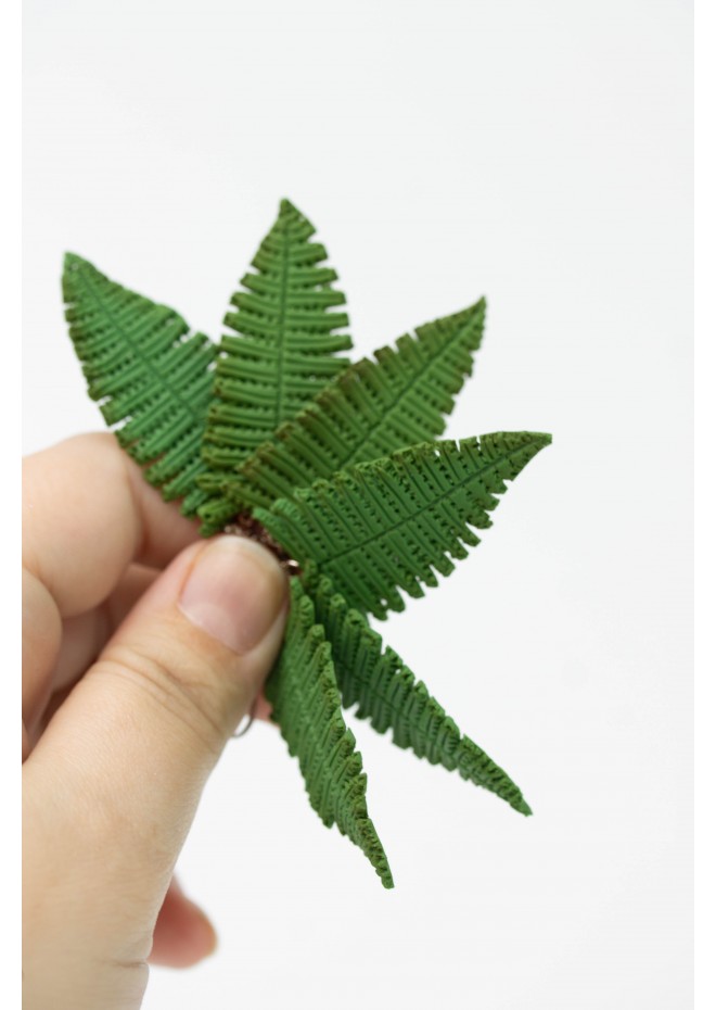 Fern leaf dangle earrings, made from polymer clay, by EtenIren