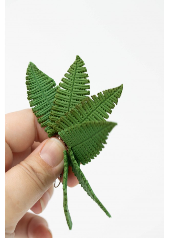 Fern leaf dangle earrings, made from polymer clay, by EtenIren