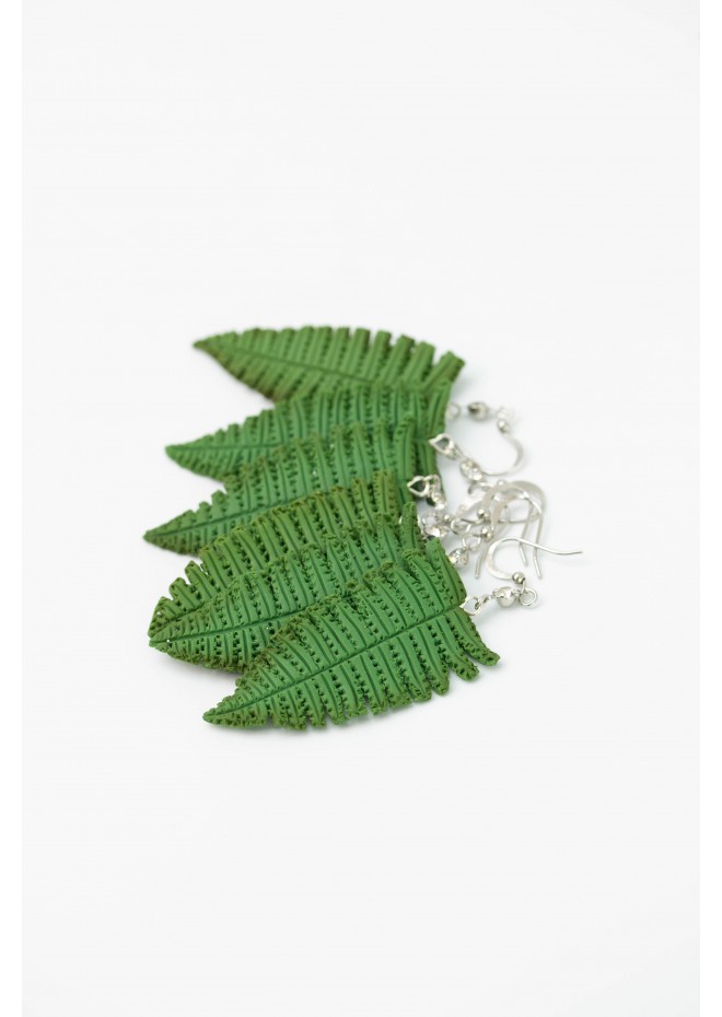 Fern leaf dangle earrings, made from polymer clay, by EtenIren