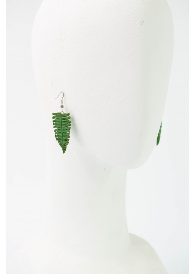 Fern leaf dangle earrings, made from polymer clay, by EtenIren