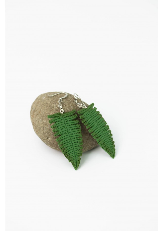 Fern leaf dangle earrings, made from polymer clay, by EtenIren