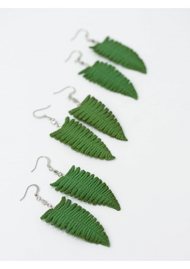 Fern leaf dangle earrings, made from polymer clay, by EtenIren