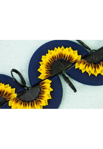 Yellow and Blue Sunflower Dangle Earrings. Handmade Unique Sunflowers Jewelry