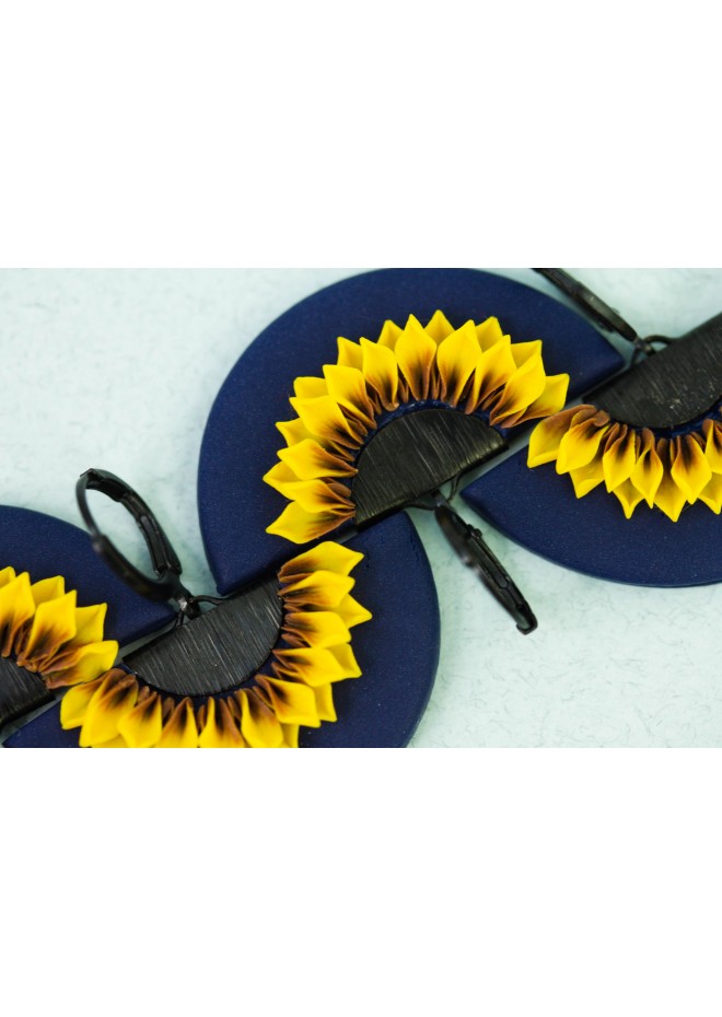 Yellow and Blue Sunflower Dangle Earrings. Handmade Unique Sunflowers Jewelry