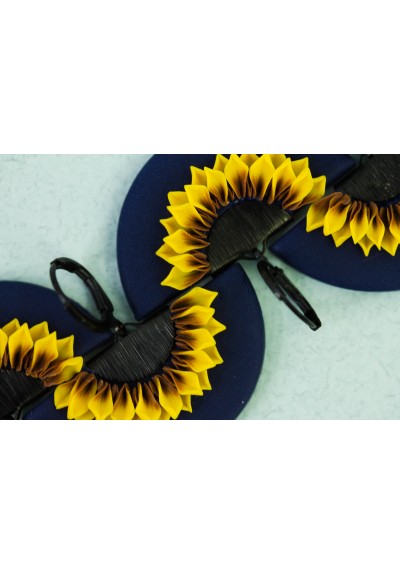 Yellow and Blue Sunflower Dangle Earrings. Handmade Unique Sunflowers Jewelry