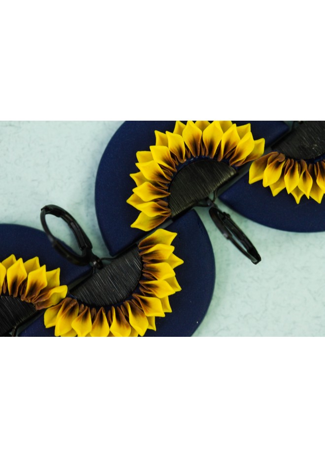 Yellow and Blue Sunflower Dangle Earrings. Handmade Unique Sunflowers Jewelry