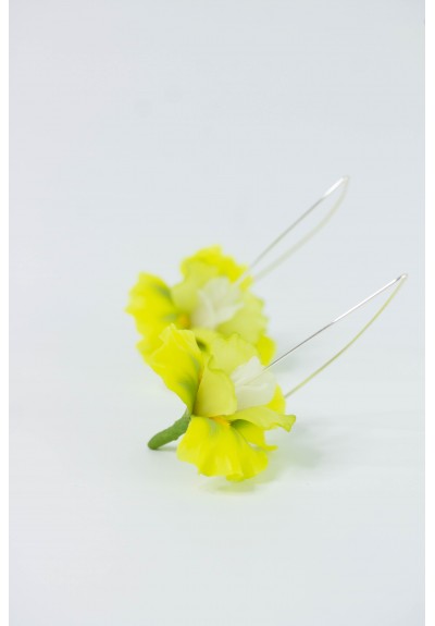 Yellow Iris Flower dangle earrings, lightweight and comfortable earrings, made from polymer clay, by EtenIren