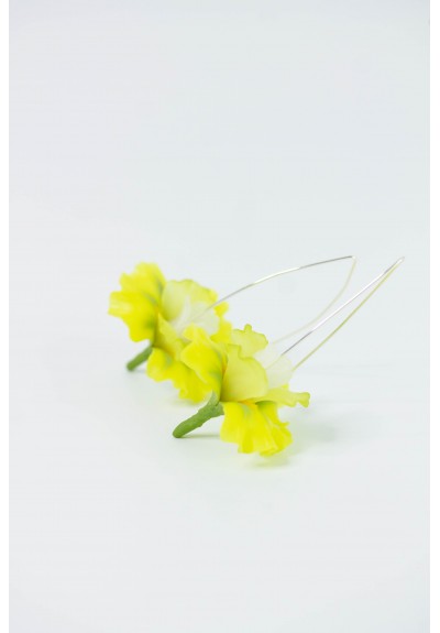 Yellow Iris Flower dangle earrings, lightweight and comfortable earrings, made from polymer clay, by EtenIren