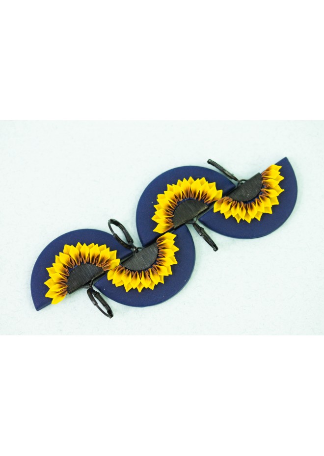 Yellow and Blue Sunflower Dangle Earrings. Handmade Unique Sunflowers Jewelry